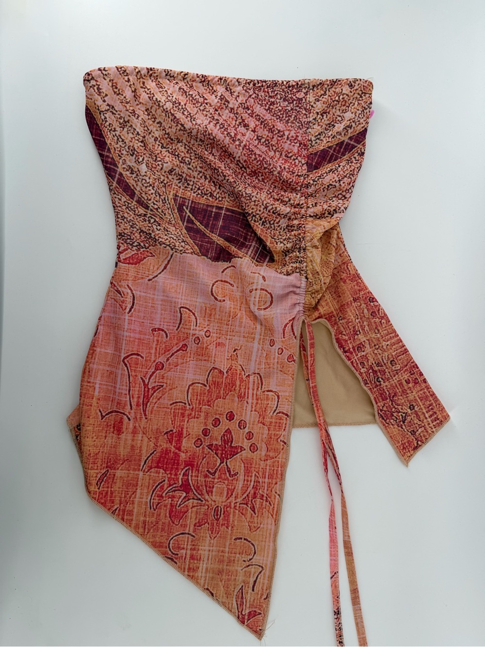 Tiger Mist XS Mesh Tube Top Ruched Asymmetrical Strapless Y2K Boho Festival - Picture 2 of 5
